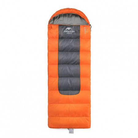 Спальный мешок с капюшоном Nature Hike F400 (200cm+30cm)*90cm, вес 2,3кг, 0-8℃ оранж