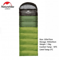 Спальный мешок с капюшоном Nature Hike U250 с фибер подкладкой (190+30)x75см, вес 1,5кг, 5-10℃ зеленый